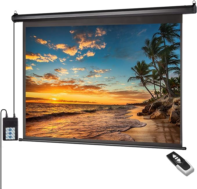 Auto Motorized Projector Screen with Remote Control, 120 inch, 4:3 Aspect Ratio, Wall/Ceiling Mounted Electric Movie Screen Wrinkle-Free, Great for Home Office Theater TV, Black Frame