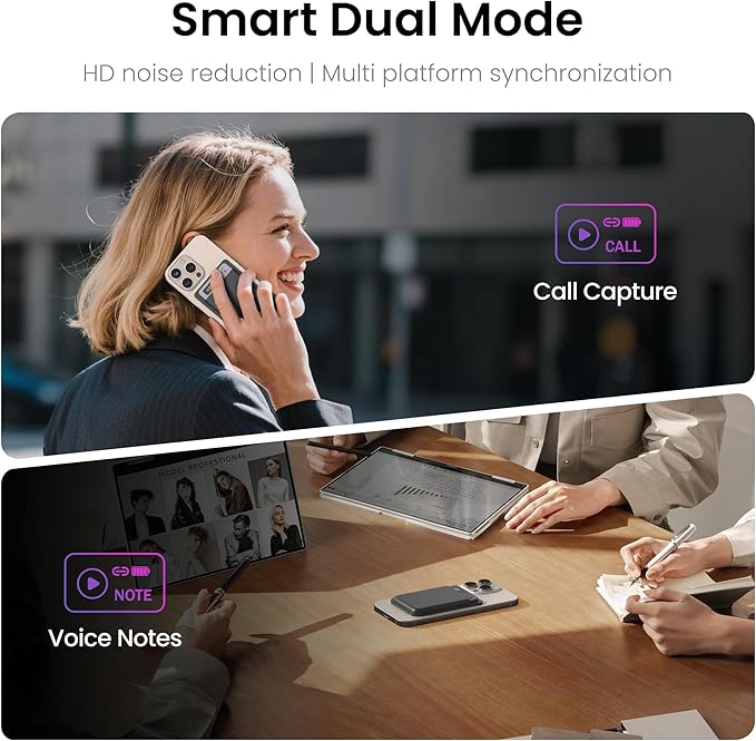AI Voice Recorder, Note Voice Recorder - Transcribe & Summarize, AI Noise Cancellation Technology, Supports 152 Languages, 64GB Memory APP Control Audio Recorder for Lectures, Meetings, Calls, Gray