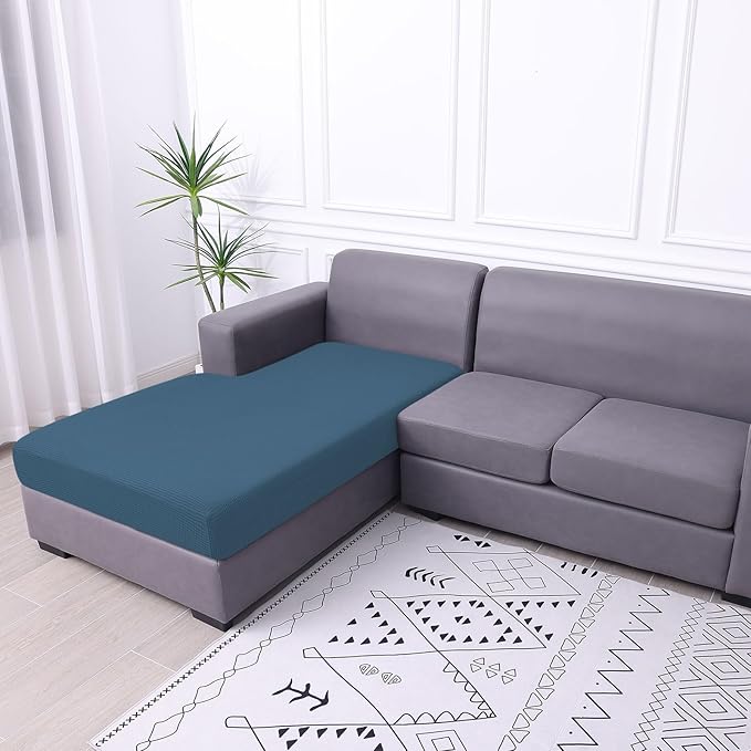 hyha Waterproof Sectional Couch Covers, Non Slip Sofa Couch Cushion Covers L Shape, Thick Stretch Jacquard Fabric, Washable Sofa Slipcovers with Elastic Bottom (1 Piece for Chaise, Blue)