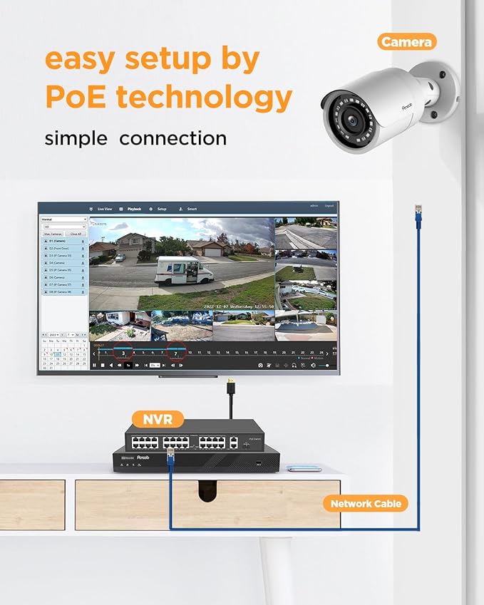 32 Channel Security Camera System, 4K 32CH PoE NVR 8TB HDD, 20x 5MP Wired Surveillance IP PoE Cameras Outdoor with AI Human Detection, Built-in Microphone, 100ft IR Night Vision, PB37F2032-5M