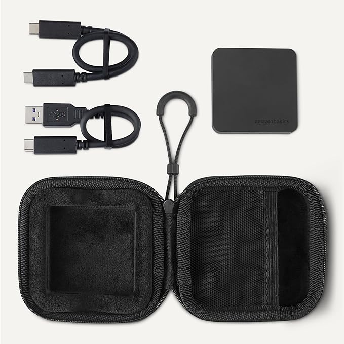 Amazon Basics Portable External SSD, External Solid State Drive 1TB, speeds up to 2000MB/s, USB 3.2 Gen 2, IP65 Water & Dust Resistant, Black