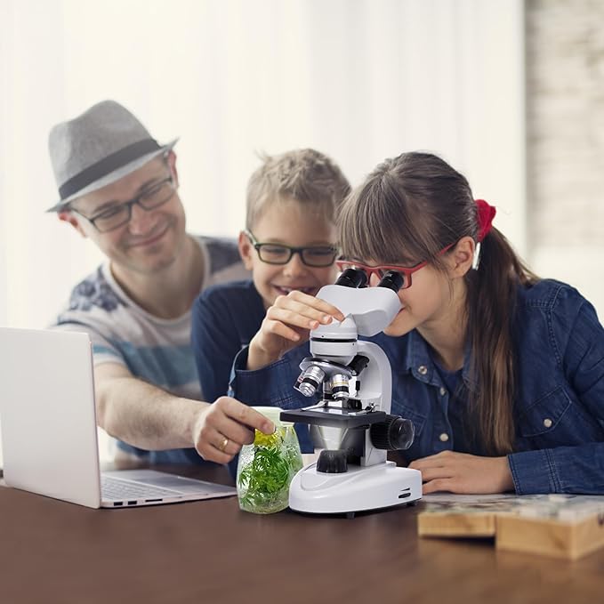 SELFIE CAT Laboratory Microscope for School, Binocular Compound Microscope 200X-5000X Magnification for Adults, Microscopes Kit with Electronic Eyepieces and Wide Field Lab Equipment