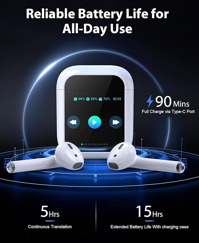 AI Translation Earbuds Real Time 144 Languages & Accents Translator Earbuds with 8-Language Offline Translating Earbuds, Audifonos Traductores Inglés Español for Learning Travel Business