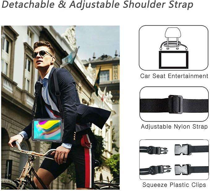 BRAECN for Samsung Galaxy Tab S5e Case 10.5 inch 2019, Heavy Duty Shockproof Case with 360 Rotating Kickstand/Hand Strap&Shoulder Strap for Galaxy Tab S5e 10.5‘’ Tablet SM-T720/SM-T725-Black