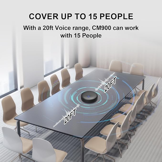 CM900 Conference Speaker and Microphone, 4 AI Mics 360° 20ft (7m) Voice Pickup, Noise Reduction, USB C & Bluetooth 5.3 (20m & 66ft) Speakerphone for 16 People, Compatible with Leading Platforms