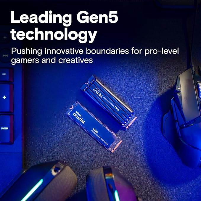 Crucial T710 PCIe Gen5 NVMe 4TB SSD, Up to 14,900 MB/s, Laptop & Desktop Compatible (PC), for Creatives and Hardcore Gamers, Solid State Drive, Includes 1Mo Adobe CC – CT4000T710SSD8-01