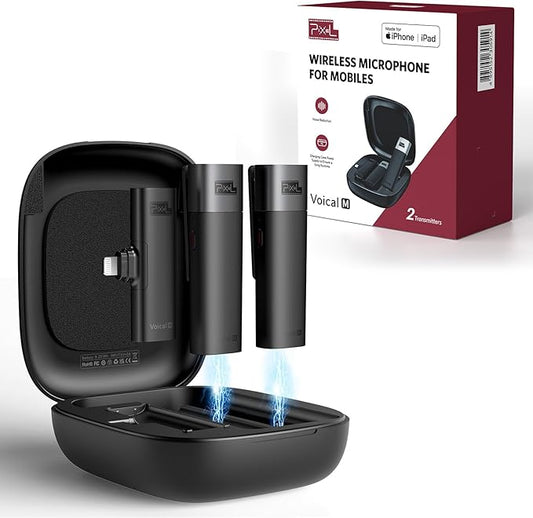 PIXEL Wireless Lavalier Microphone (MFi Certified)-2 Pack Lapel Mics Compatible with All Lightning Devices.Plug and Play,Noise Cancelling,Professional for YouTube,Vlog,Livestream & Podcasts