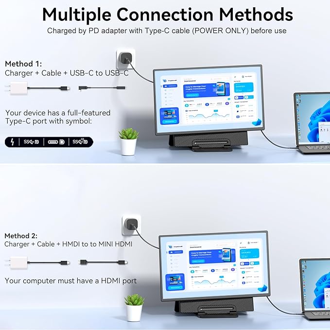 Portable Monitor 24" 100Hz for Work Home Office Game, 1080P FHD IPS Laptop Screen Extender with Rotating Stand & VESA, Laptop Monitor Extender USB-C HDMI Plug-Play for Mac Windows PS Switch Xbox Phone