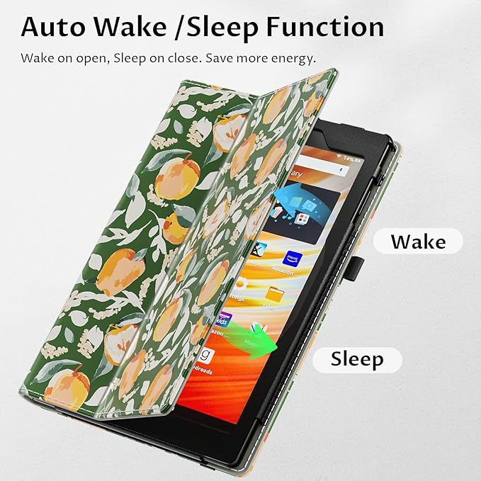 VORI Case for All-New Amazon Kindle Fire HD 10 Tablet (13th/11th Generation 2023/2021 Release) and Fire HD 10 Plus - Slim Folding Stand Folio Cover with Auto Wake/Sleep & Hand Strap, Orchard Whimsy