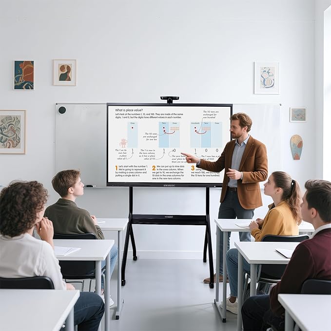 Smart Board 65 Inch Interactive Whiteboard, 4K UHD Touch Screen Digital Board with 20MP Camera, Built-in Android OS for Conference, Office, Teaching - Mount Included