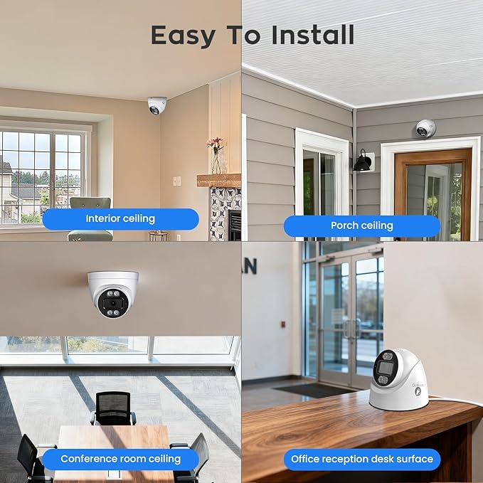 xmartO 10CH 8 Pcs Home Security Camera Kit, 4 * 10X Zoom WiFi6 Security Camera and 4 * 2K HD Dome Camera, 2-Way Audio, Night Vision, 24/7 Surveillance Camera, No Monthly Fee(Include 1TB Hard Drive
