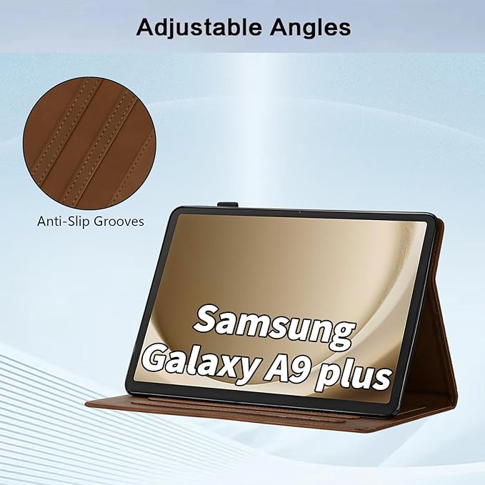 Case for Samsung Galaxy Tab A9 Plus/A9+ 5G 11 Inch 2023 Model (SM-X210/X216/X218), Multi-Angle Viewing Smart Stand with Pocket Auto Wake/Sleep PU Leather Tablet Cases Flip Folio Cover Brown