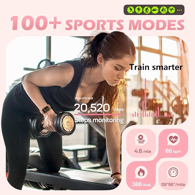MorePro Health Fitness Tracker with Blood oxy-gen Monitor and 24/7 Heart Rate and Blood Pressure, Sleep Monitor, 120+ Sport Modes Waterproof Fitness Watch for Women Men Android iOS, Milanse Gold