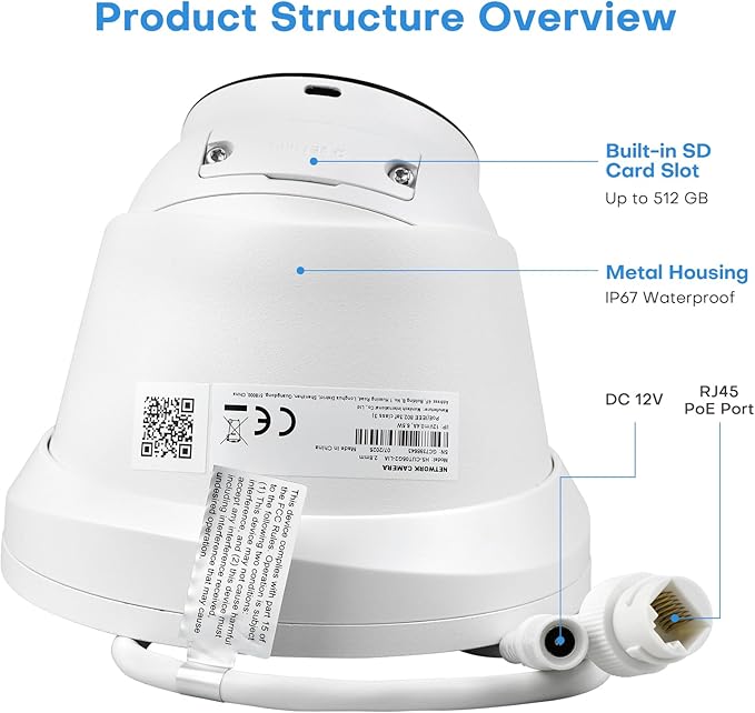 5MP IP PoE Camera, Outdoor Turret Camera with Mic, Hikconnect/SADP/iVMS4200, Smart Color Night Vision, Low light Starlight, Human Vehicle Detection, 114° Wide Angle, Metal IP67, 512GB SD Slot