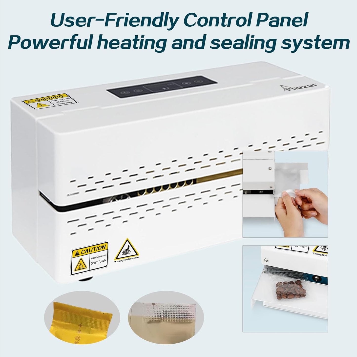 Continuous Heat Sealing Machine for Plastic/Mylar Bags, with Digital Temperature Control, Lightweight Horizontal Bag Sealer for Food Storage, Kitchen, Bakery, Snacks (Sealing Machine with Platform)