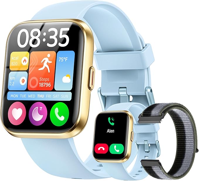 Smart Watches for Women Men, 1.85" Screen Smartwatch Compatible iPhone Android Phone Answer/Make Call, 24/7 SpO2 Sleep Heart Rate Monitor,3ATM Waterproof, Fitness Traker 120+Sport ( 2 Bands Included)