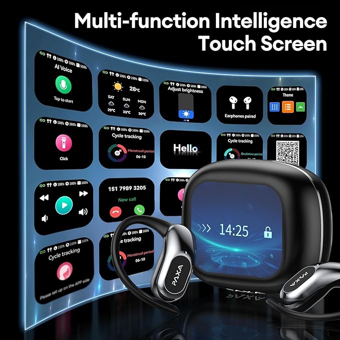 PAXA Ai Translation Earbuds Real Time 3in1 Language Translator Earbuds HD Sound Audifonos Traductores Bluetooth 5.4 Headphones Touch Screen Housing with App for Travel Business Meetings,Black