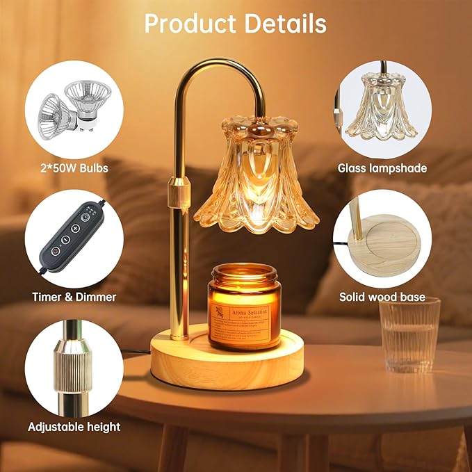 GEEZO Fragrance Candle Warmer Lamp，Electric Candle Warmer with Timer & Dimmer，Mom Christmas Birthday Gifts for Women, House Warming Gifts New Home Bedroom Decor