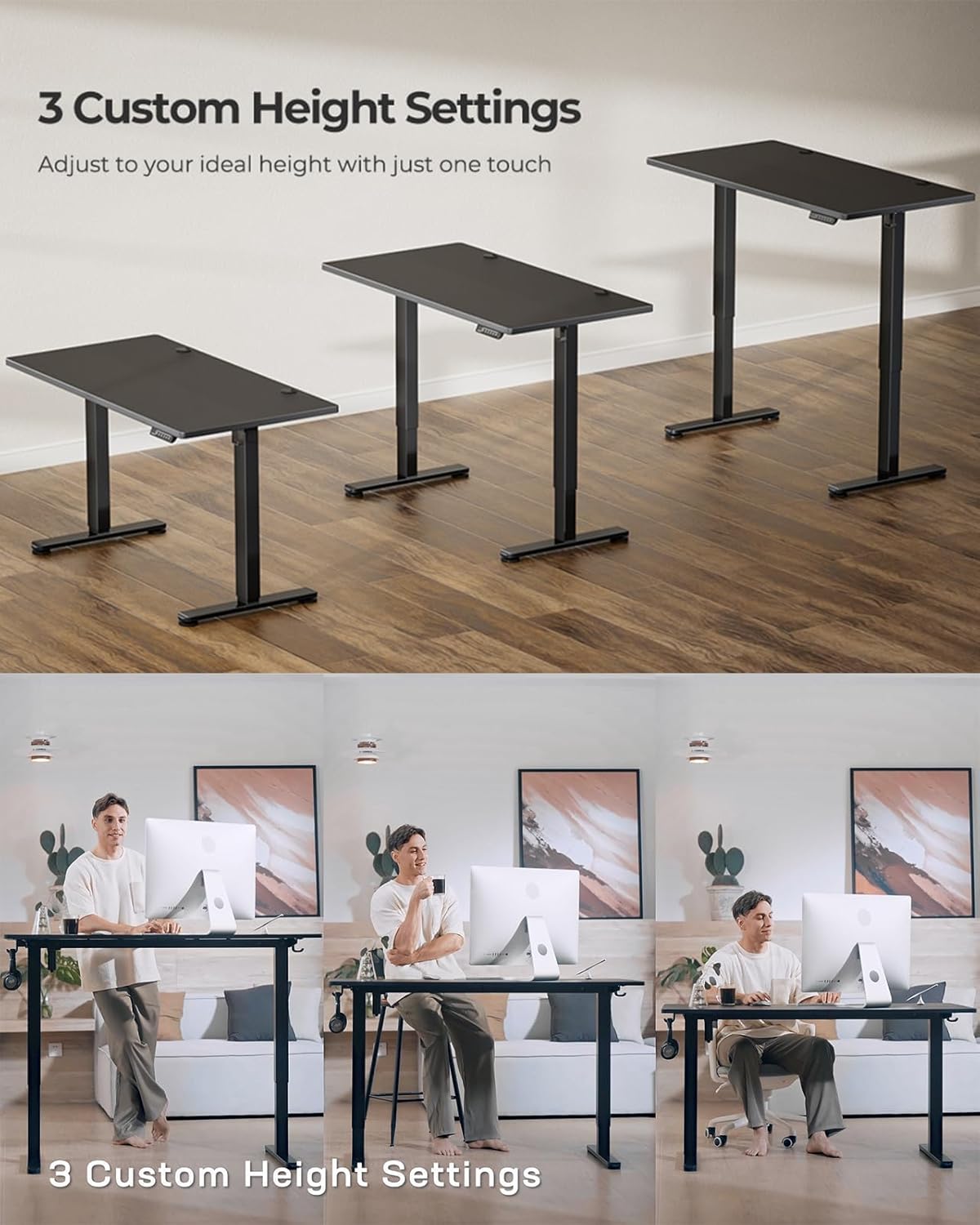 Marsail Standing Office Desk,Adjustable Heights,Stand Up Desk,55x28 Inches Desktop Sit Stand Home Office Gaming Computer Desk with 4 Memory Presets,Headphone Hook,Cable Organizer,Black.
