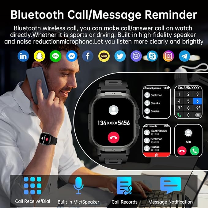 Smart Watch for Men Fitness Tracker: Waterproof Military Digital Mens Watches Running Make Answer Call Smartwatch Android Phone iPhone Samsung Compatible Sleep SpO2 Heart Rate Monitor Step Pedometer