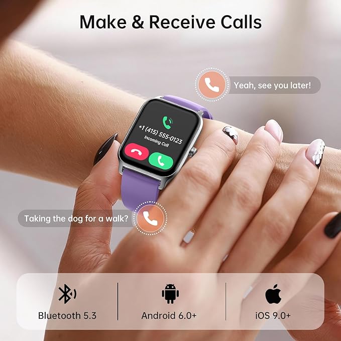 Smart Watches for Women with Alexa & Bluetooth Call,1.85" HD Screen Fitness Tracker,30-Day Battery,Heart Rate/Sleep/SpO2 Monitor,100+ Sports Modes,2ATM Waterproof Smartwatch for Android iPhone(Purple)
