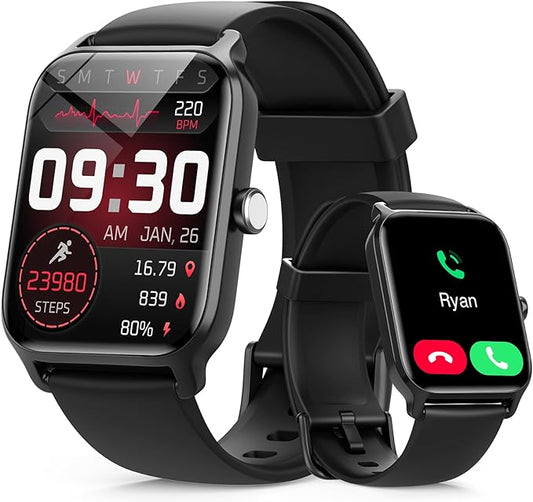 Smart Watch for Men, Alexa Built-in 1.85" HD Touchscreen Fitness Tracker with Bluetooth Call, 24/7 Heart Rate/Sleep/SpO2 Monitor, 100+ Sport Modes,2ATM Waterproof Smartwatch for Android iPhone(Black)