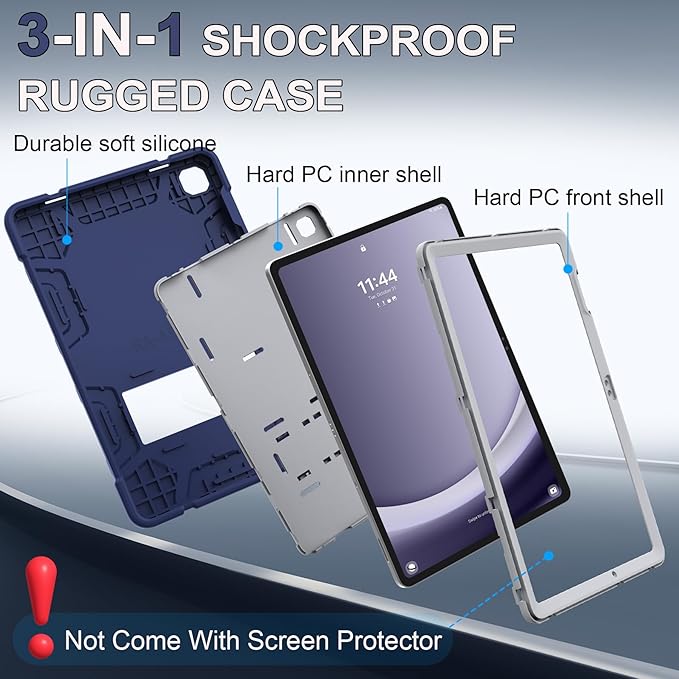 Rantice Case for Samsung Galaxy Tab A9+ 11”, Heavy Duty Shockproof Rugged Protective Case with Kickstand for Samsung Galaxy Tab A9+ / A9 Plus 11” 2023 (SM-X210/X216/X218), NavyBlue+Grey