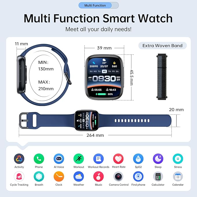 Latest Smart Watches for Women & Men - Performance Upgraded, 1.85-inch AMOLED HD Display (390x450), 12-Day Battery Life, 3ATM Waterproof (30m), Call, Health Monitoring, Fitness Tracker (D-Blue)