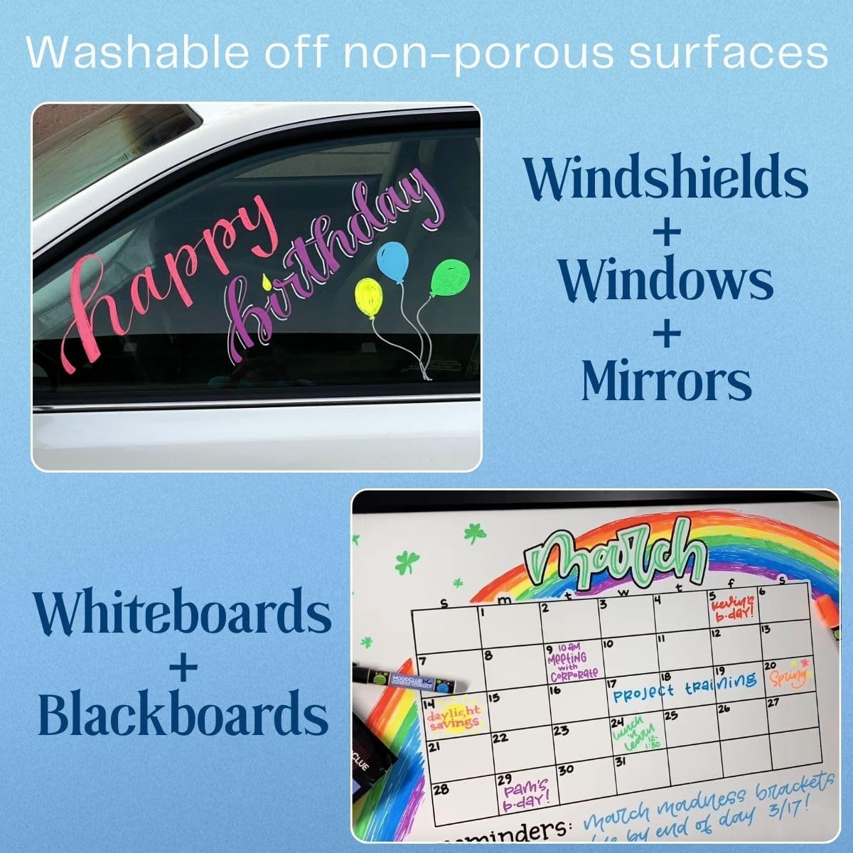 Liquid Chalk Markers Neon 12 Pack. Bold Wet & Dry Erase Marker Pens. Erasable and Washable Chalkboard Markers for Windows, Mirrors, Glass, Whiteboards. Reversible Thick and Fine Tip.