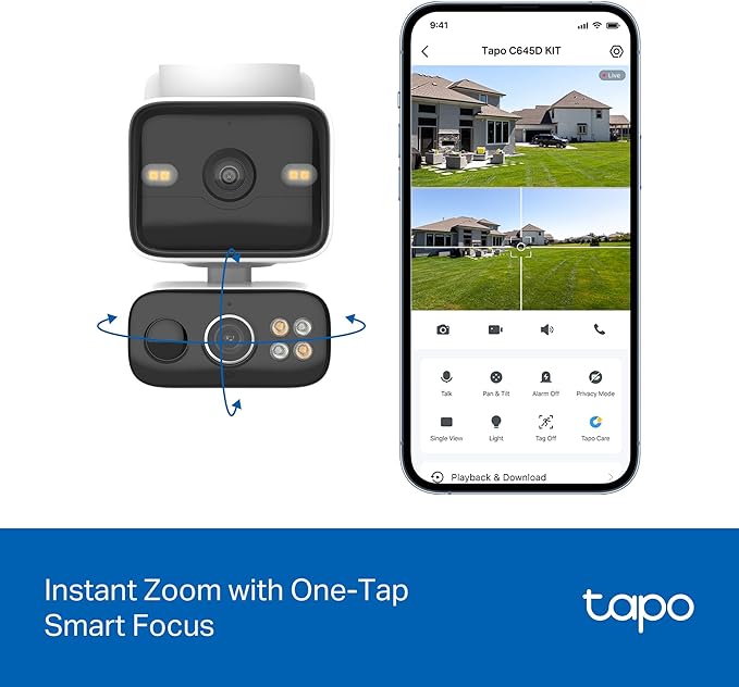 Tapo 2K Dual Lens Pan/Tilt Security Battery Camera Wiress w/Solar Panel, 165° Wide-Angle + 6mm Telephoto, Free Person/Vehicle Detection, 360° Pan, SD/Cloud Storage, Works w/Alexa & Google, C645D KIT
