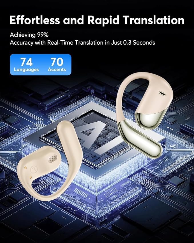 AI Translator Earbuds Real-Time 144 Languages & Accents, 3-in-1 Open Ear Wireless Bluetooth Earbuds with Charging Case,Translation Device for Travel Business Learning Compatible with iOS and Android