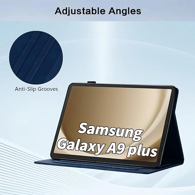 Case for Samsung Galaxy Tab A9 Plus/A9+ 5G 11 Inch 2023 Model (SM-X210/X216/X218), Multi-Angle Viewing Smart Stand with Pocket Auto Wake/Sleep PU Leather Tablet Cases Flip Folio Cover Blue