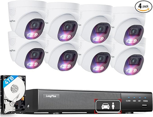 LongPlus 12MP PoE Security Camera System,12MP H.265+ 16CH NVR with 4TB HDD for 24-7 Recording, 8pcs Wired Home Security Camera System, Person Vehicle Detection, Color Night Vision, LP12MEF8D1