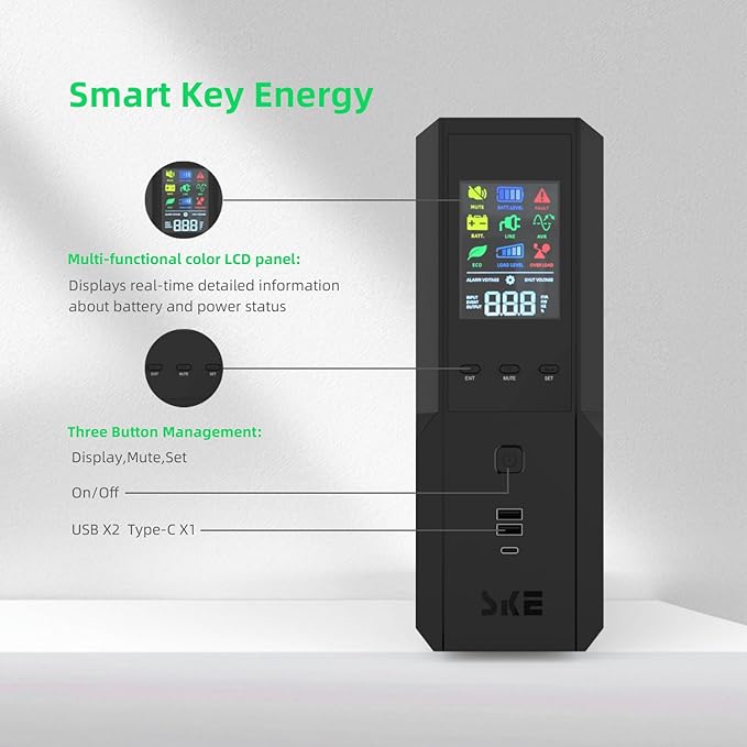 SKE 1500VA/900W Small UPS Battery Backup & Surge Protector for Computer UPS Uninterruptible Power Supply Phoenix VL1500