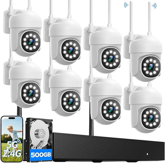 Wireless Security Camera System, CAMCAMP 24/7 Recording Security Cameras Wireless Outdoor 16CH NVR PTZ 2.4G& 5G WiFi 4K Smarting Night Vision Auto Human Tracking CCTV Surveillance Kit(8)