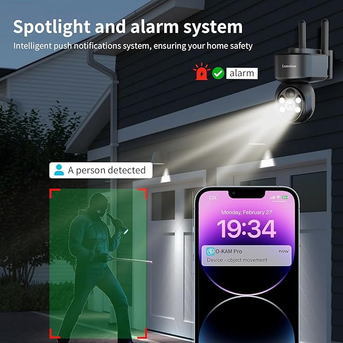 2K Solar Security Camera Wireless Outdoor,WiFi Cameras for Home Security Battery-Powered,Compatible with Alexa,360°PTZ Full Color Night Vision,PLR Alarm,2-Way Audio,Cloud/SD Storage