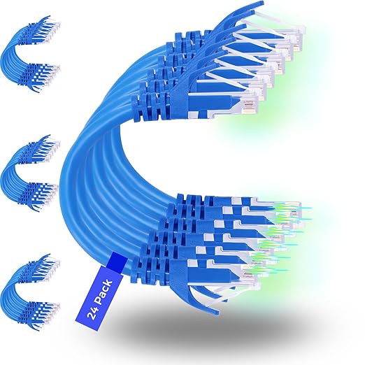 Rapink Patch Cables Cat6 1ft (24 Pack), Ethernet Patch Cable 10G, Cat 6 Patch Cable for Patch Panel to Switch, Flexiable Cat 6 Ethernet Cable with Gold Plated Blue