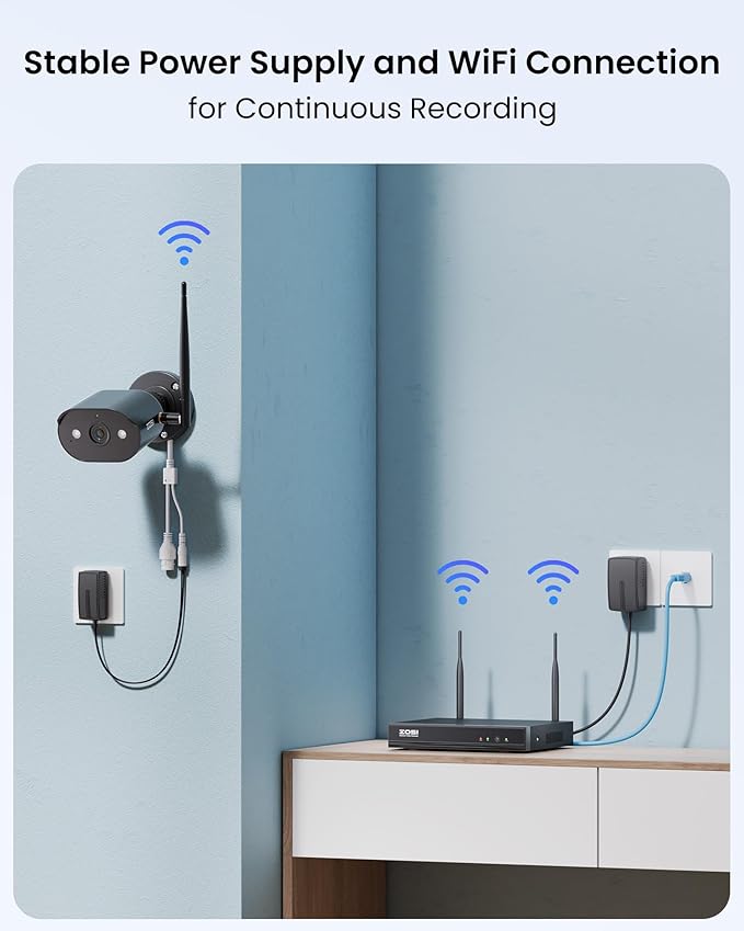 ZOSI 2K Wi-Fi 6 Security Camera System, 4PACK 3MP Plug-in WiFi Cameras Indoor Outdoor, Person Detection, Color Night Vision, 2 Way Audio, Light & Siren Alarms, Remote Monitoring, 8CH 4K NVR, 1TB HDD