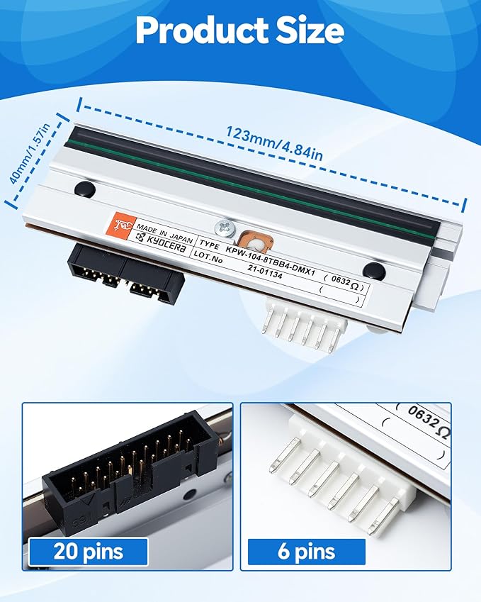 PHD20-2181-01 Genuine Printhead for Datamax I-4206 I-4208 I-4210 I-4212, New OEM Print Head Replacement for Datamax-O'Neil Barcode Thermal Label Printer 203dpi