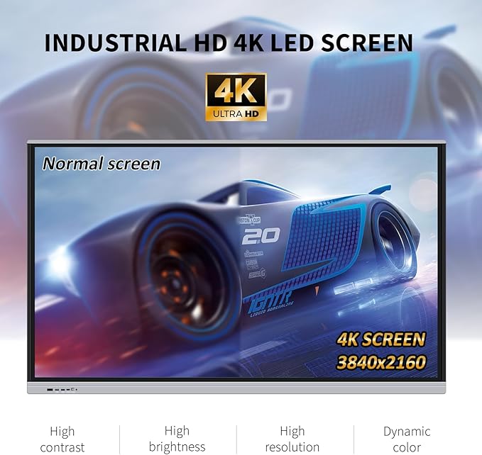 86" Touchscreen Monitor Smart Board, 4K Interactive Presentation Electronic Whiteboard with Android 13, Digital Signage Display for Office, Classroom,RAM 4GB+ ROM 32GB