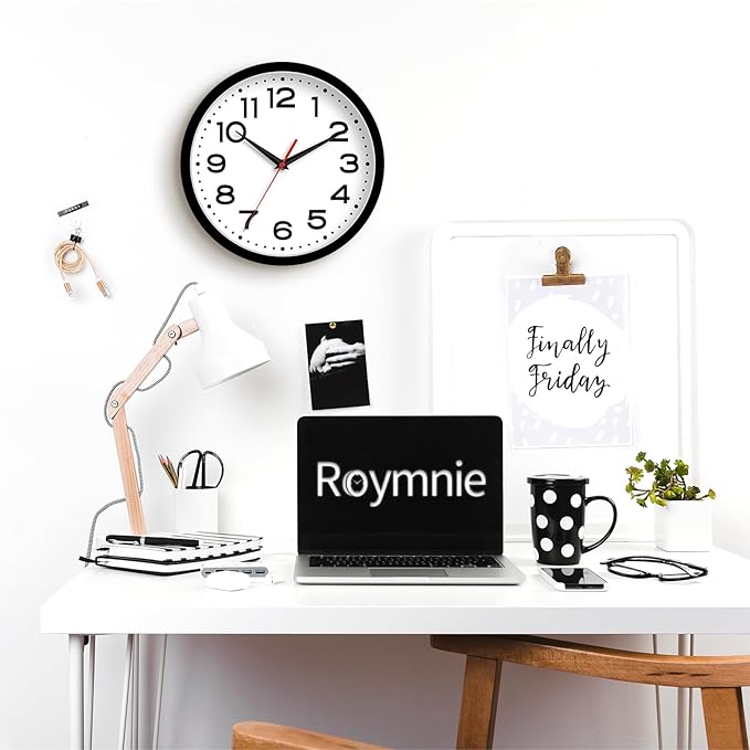 Wall Clock 14 Inch Large Silent Non-Ticking Modern Clock Battery Operated Classic Simple Minimalist Analog Decorative for Kitchen, Living Room,Office, Bedroom, Bathroom (Black)