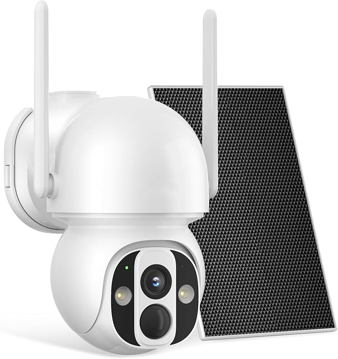 Solar Security Camera Outdoor Wireless WiFi Pro, 4MP Color Night Vision, AI/PIR Motion Detection, 360 PT, 2-Way Audio, IP66, 2.4/5GHz, SD/Cloud Storage, Works with Alexa, Mobile App & Base-station