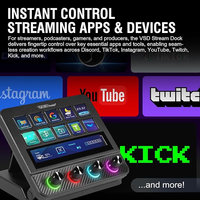 Macro Pad, Streaming Deck Stream Controller Soundboard Keypad, Programmable Keys USB Shortcut Keyboard for Gamer Streamer, Audio Mixer for OBS, YouTube, Office Desk Setup, PC, Mac