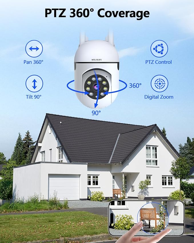 WEILAILIFE 【Auto Tracking & 2-Way Audio】 3MP Security Cameras Wireless Outdoor, PTZ WiFi Video Surveillance Cameras for Home Security
