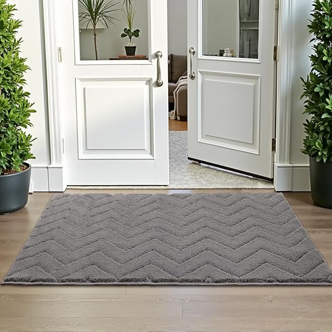 Stiio Front Door Mat Indoor Outdoor Entrance, Absorbent Muddy Dirt Resist Doormat, Low Profile Washable Fade Resistant Entryway Mat for Entry Patio Porch, 24x35.5 Inches Grey