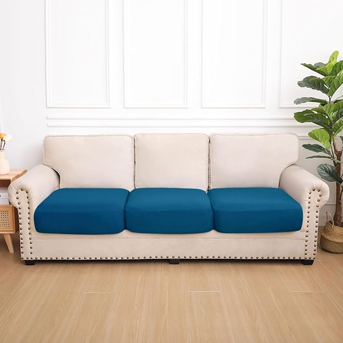 hyha Waterproof Couch Cushion Covers, Stretch Sofa Couch Seat Slipcover for Dog Washable, Non-Slip Waterproof Outdoor Cushion Covers for Patio Furniture Replacement (3 Pieces, Deep Teal)