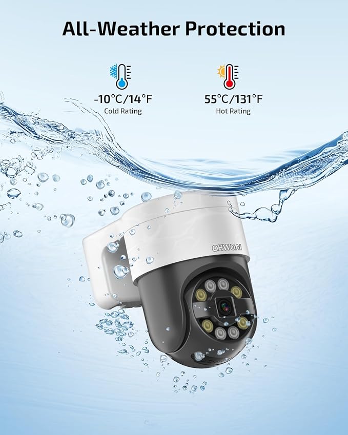 OHWOAI 《2-Way Audio & Smart Auto Tracking》4K Outdoor Wired Security Camera System,360 Degrees Security PTZ IP Cameras,Surveillance Video Equipment, Surveillance DVR Kits