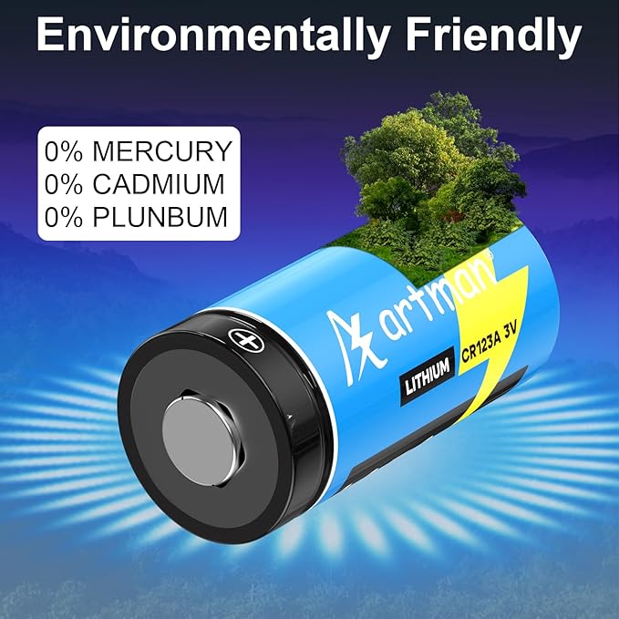 Artman CR123A 3V Lithium Battery, (20 Pack) 1650mAh 123A Lithium Batteries, CR123 CR17345 Battery for Home Security Devices, Flashlight - 10 Years Shelf Life, Non-Rechargeable