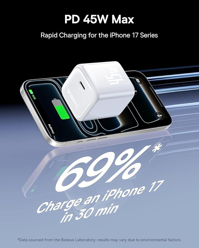 Baseus 45W USB C Charger Block, 2 Pack PPS Fast Charger Type C with USB-C Cable for iPhone 16/15 Series, iPad, Galaxy S24 Ultra and More Series