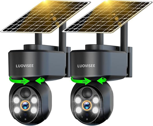 WiFi Security Camera Wireless Outdoor 2 Packs,360° PTZ Solar Camera Outdoor Wireless for Home Security,Work with Alexa,AI Motion Detection,PIR Siren,Cloud & SD Card Storage, 2-Way Audio